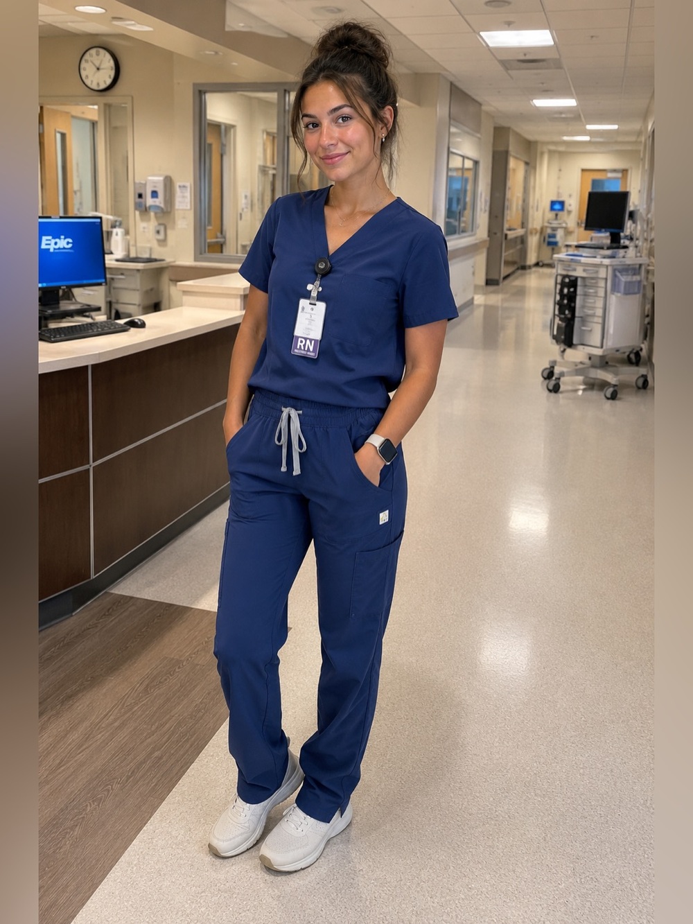 Resurge Navy Medical Scrub Set with Light Blue Drawstrings S